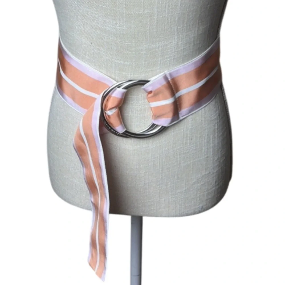RALPH LAUREN 3” Wide Striped Ribbon Belt - Pastel Orange & Pink - XS to Med